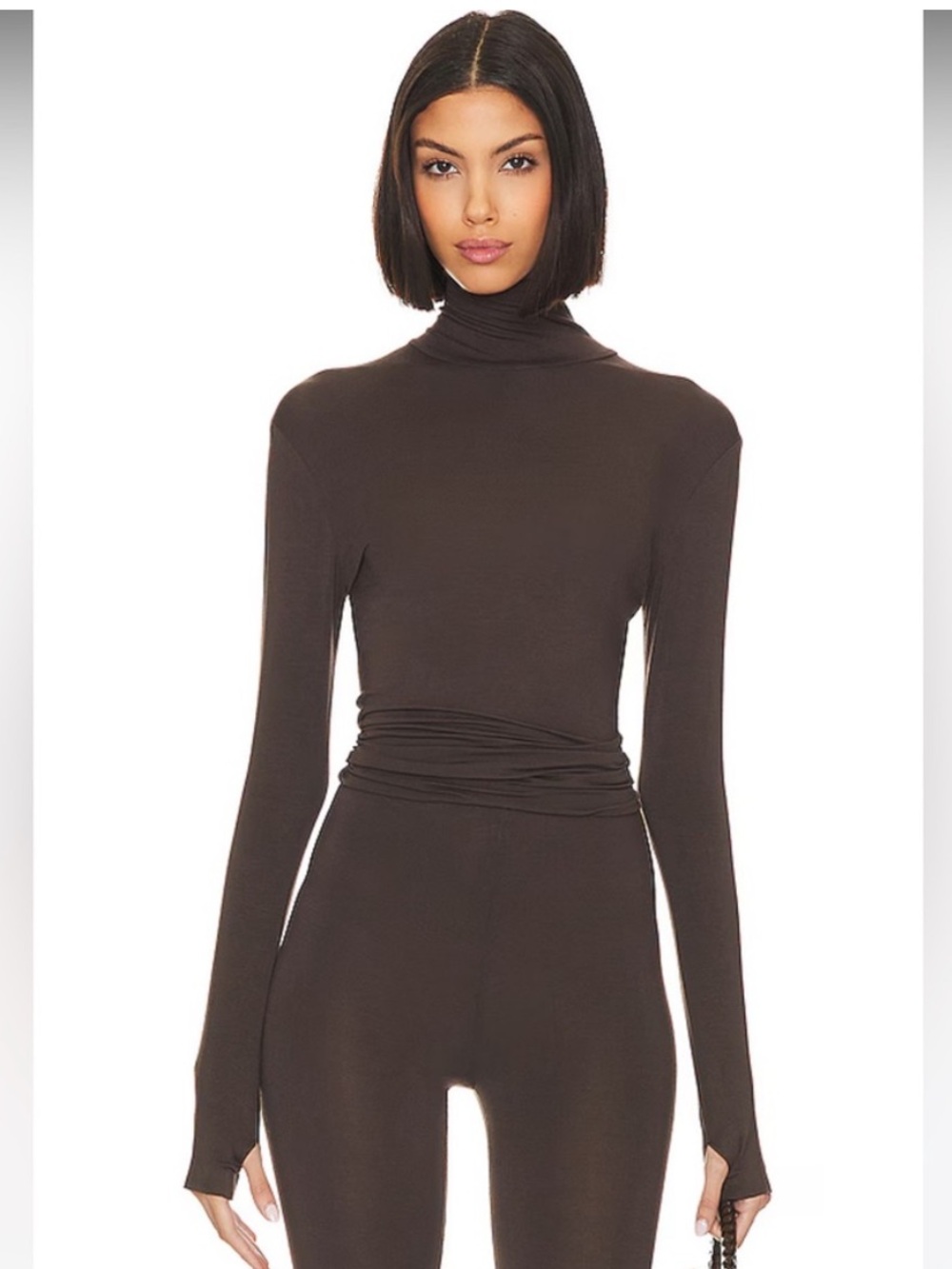 NEW Norma Kamali Slim Fit Long Sleeve Turtle Top Chocolate Brown Size XS 34 NWT